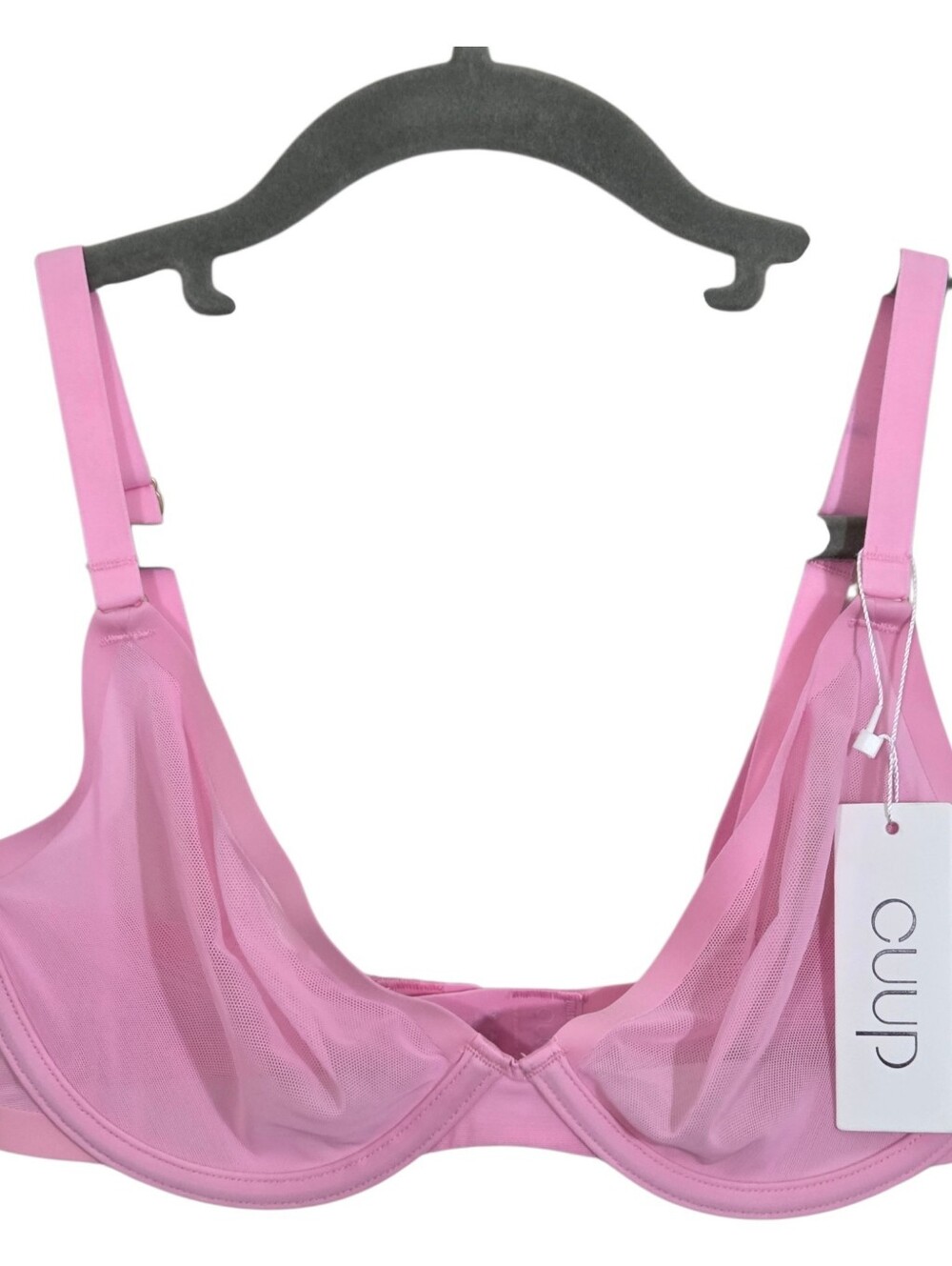 NWT CUUP The Plunge Bra Mesh Rose Pink Size 32D See Through Sexy Underwire